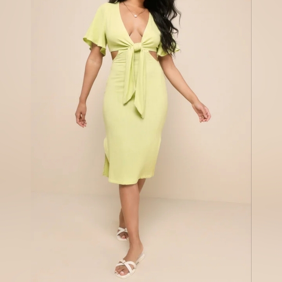 Lulus Women's Summer Journey Light Green Tie-Front Cutout Midi Dress, NWOT, MED - Picture 7 of 13